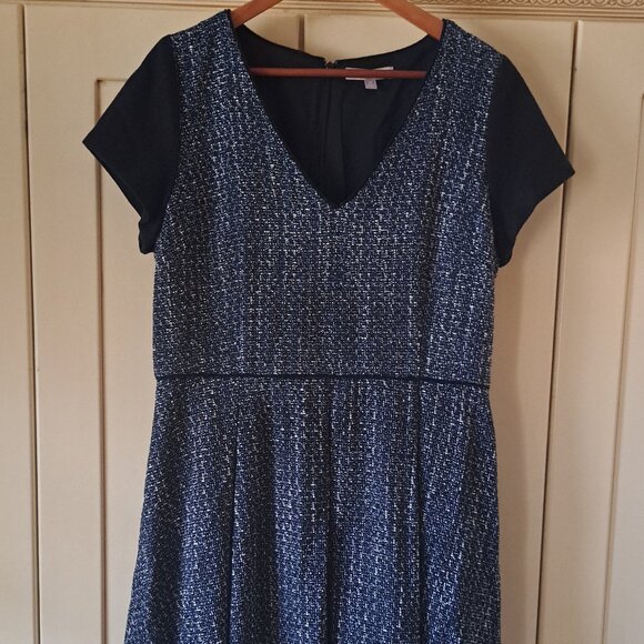 Banana Republic Dresses & Skirts - Banana Republic Black White Tweed Fit N Flare Pleat Front Dress Sz 14